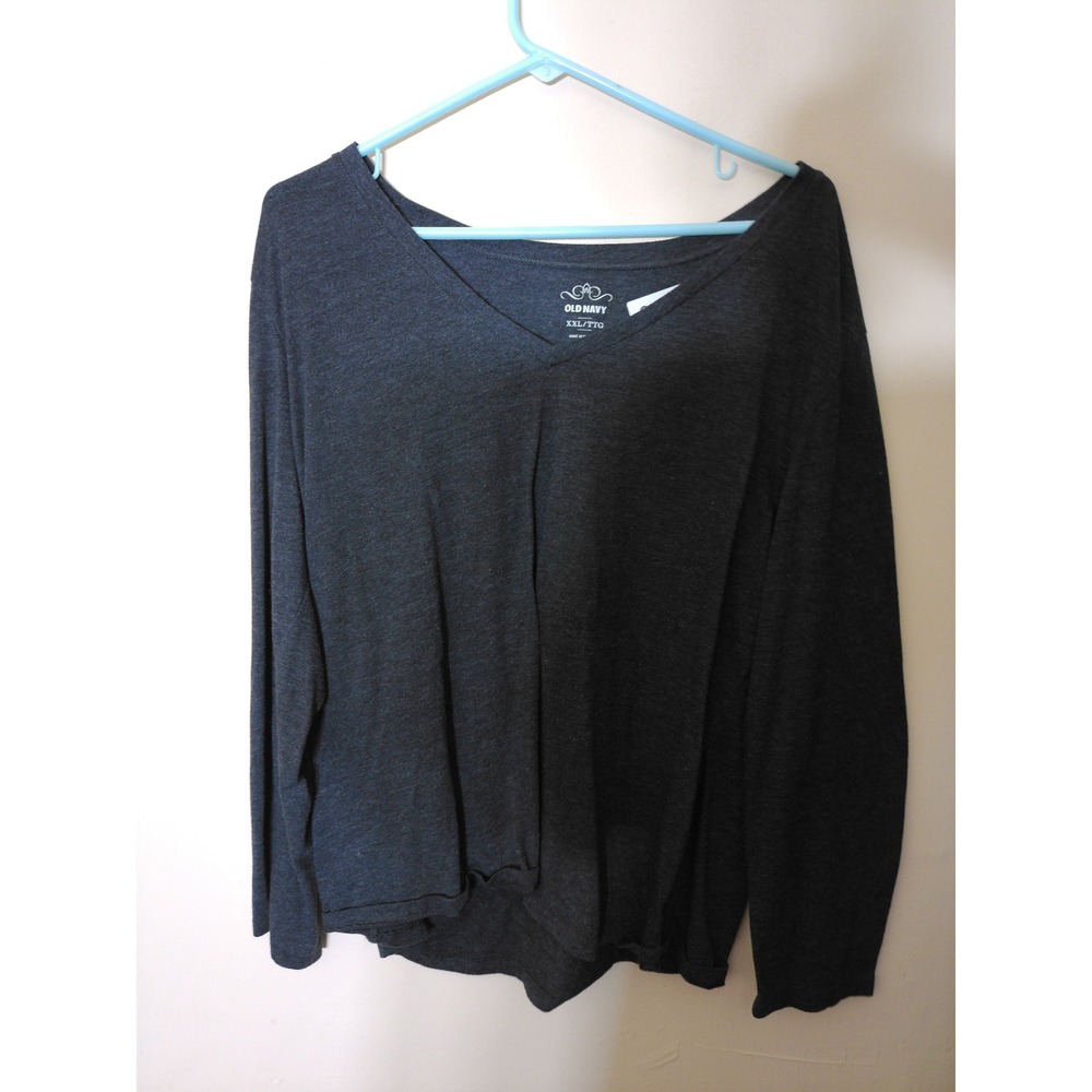 Old Navy V-Neck T-Shirt Womens XXL Gray Long Sleeve Basic Relaxed Minimalist